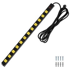 12 Outlet Long Metal Power Strip 15 FT Cord Surge Protector Angled Flat Plug ...
