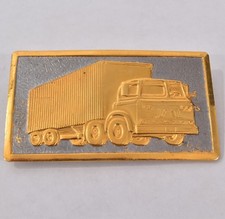 Vintage 1950s Gold Tone TRACTOR TRAILER Big Rig TRUCK BELT BUCKLE Hook Fast