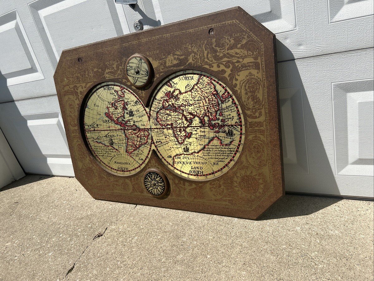 Vintage MCM 1964 Masketeers 43”x 32” Hanging Brass/Wood Map