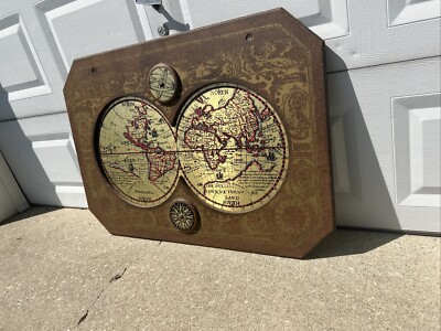 Vintage MCM 1964 Masketeers 43”x 32” Hanging Brass/Wood Map of the