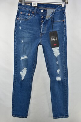 New Levi's Premium 501 S Skinny High Rise Big E Blue Jeans Womens Size 25x28