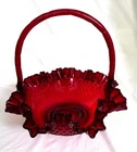 LOVELY LG. VTG  RUBY RED FENTON HOBNAIL BASKET