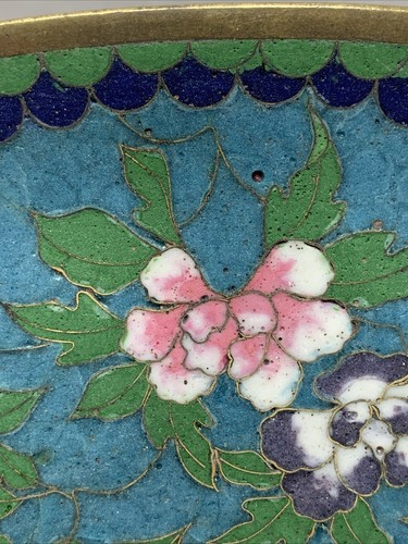 Antique Cloisonne Chinese Export Trinket Plate Coin Tray Intricate Floral Motif - Picture 3 of 11
