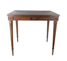 1930s Vintage Weiman Heirloom Leather Top Sheraton Style Table w/ 2 Leaves 412