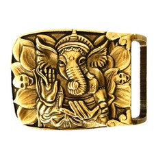 Hindu Idol Ganesha Belt Buckle Solid Brass Shiny Vintage Antique Western Cowboy