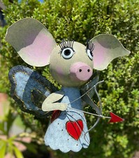 Amor Schwein zum Hängen oder Stellen aus Metall MEDUSA Dekofigur Gartenfigur