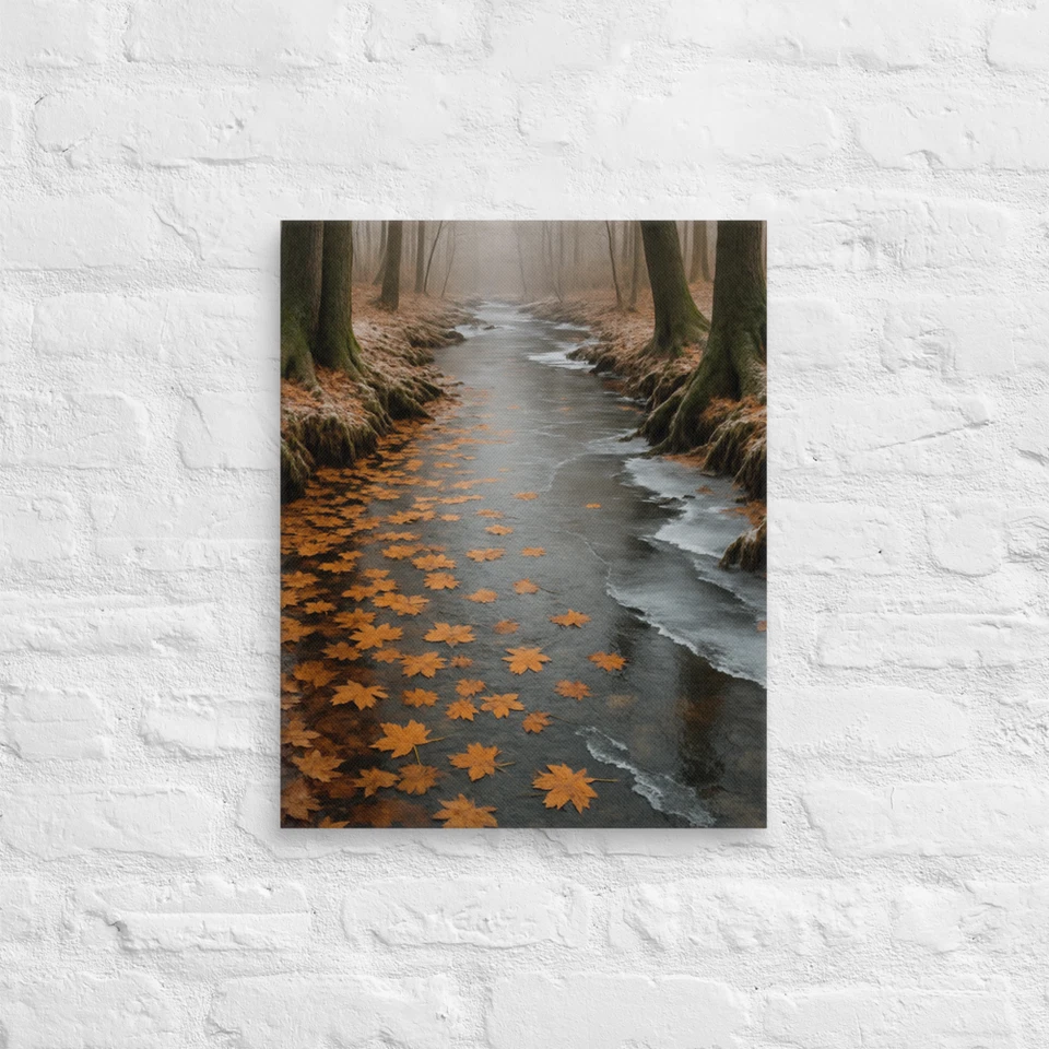 Autumn Forest Canvas Wall Art – Misty Creek & Maple Leaves Print - Image 4 of 4