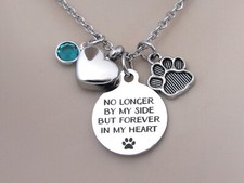 No Longer by My Side Dog Necklace with Heart Urn, Pet Memorial, Loss of Dog