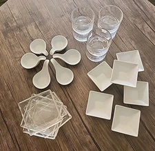 24 Appetizer Holiday Party Set White & Clear Glass Ceramic Dishes Bowls Plates