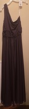 David's Bridal Plum Long Mesh One Shoulder Bridesmaid or Formal Party Dress S-16