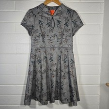 ModCloth Plaid Floral Fit Flare Dress Large Glen Check Keyhole Retro Inspired