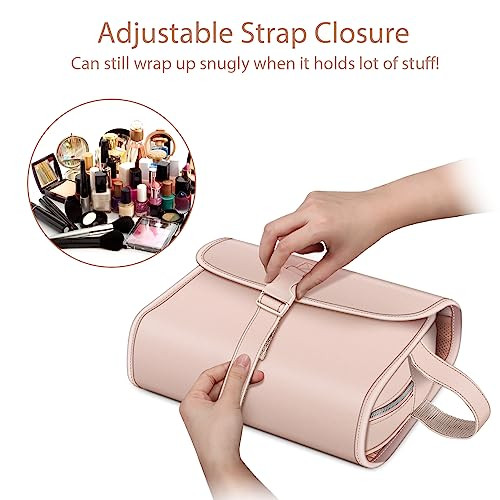 Portable Toiletry Cosmetic Travel Bag, Large Water Resistant Hanging Pink - Bild 3 von 7