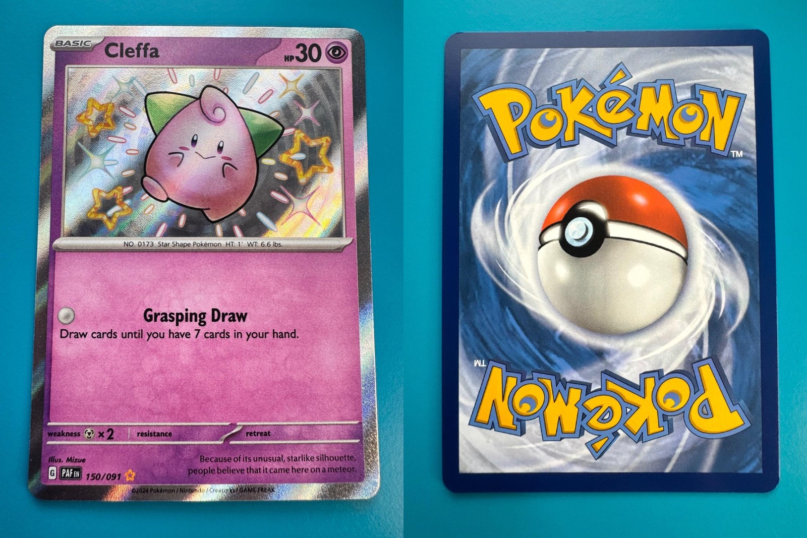 Cleffa 150/091 Shiny Rare Paldean Fates Pokemon Holo Near Mint
