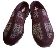 EASY SPIRIT TRAVELTIME BURGUNDY SUEDE FABRIC MULES SHOES US WOMENS SZ 9