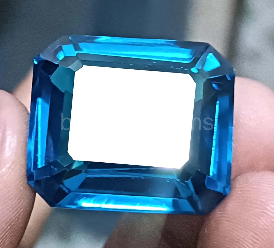 Piedra preciosa natural UV de fluorita azul verdoso corte esmeralda 66,95 quilates cambio de color 5ARA Foto 2 de 4