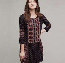 Vanessa Virginia Anthropologie Dress Womens Size Small Kaleidoscope Print Beaded