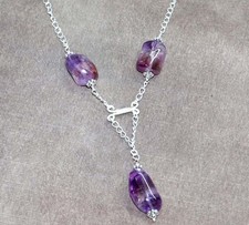 925 Silver Plated Dangle Beaded Natural Amethyst Necklace 20" Fashion Sale AU H3