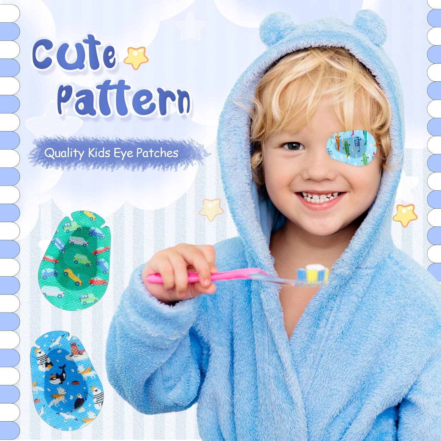 100 Pcs Adhesive Eye Patches for Kids Boys 20 Styles Breathable Boy Eye Patch...