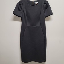 Vestido vaquero negro manga abullonada Calvin Klein para mujer talla 10 cremallera dorada expuesta