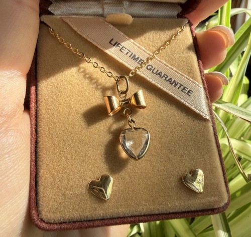 Precious Cargo 14k Gold Overlay Heart Pendant Necklace Earrings Set Vintage