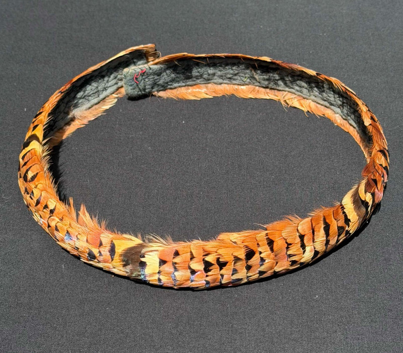 Vtg Hawaiian Feather Lei Haku Pheasant Feathers Orange Black 25.75"(AHB)