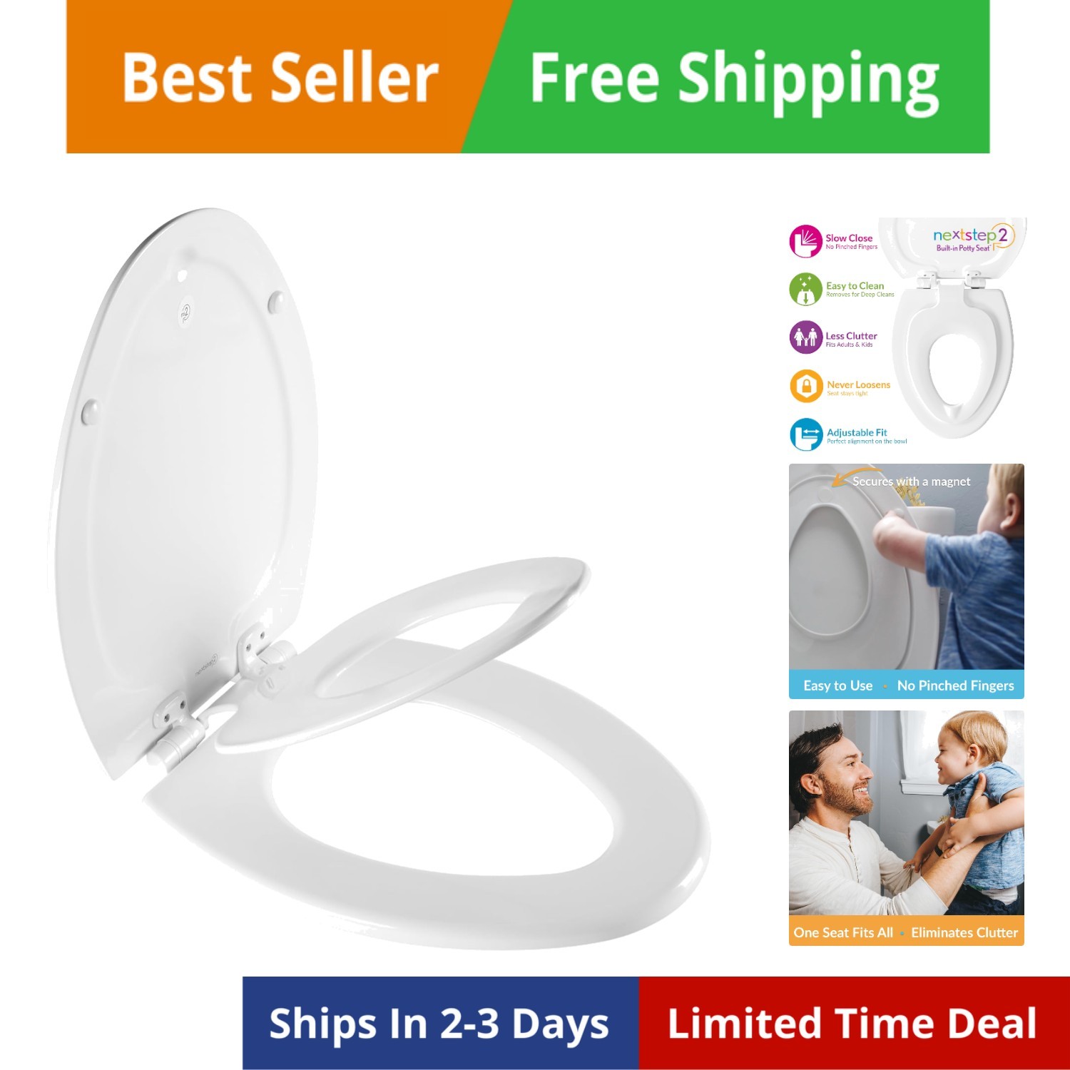 With Built-in Potty Training Seat, Slow-close, Removabl...