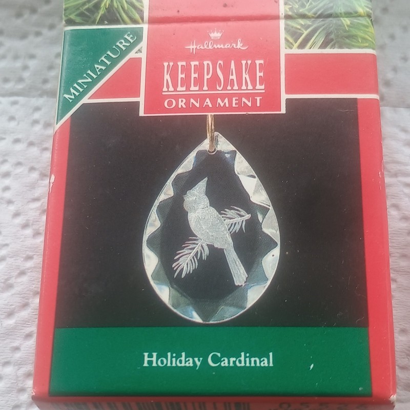 Hallmark Keepsake Miniature Holiday Cardinal Clear Teardrop Ornament 1990