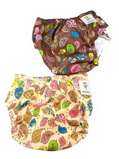 Kawaii Baby Reusable Cloth Diapers 2-Pack Adjustable Snaps Bird Print Washable