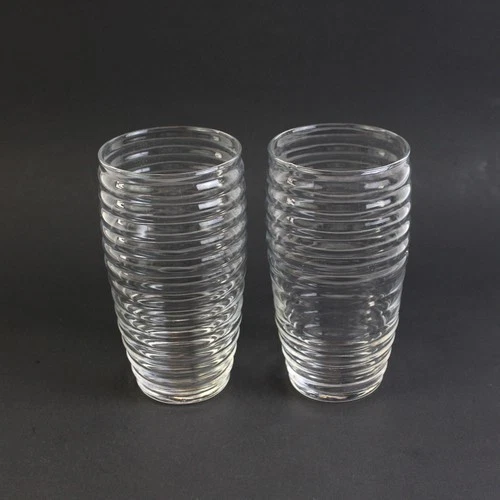 Set of 2 Vintage Anchor Hocking Ribbed Clear Glass Tumblers