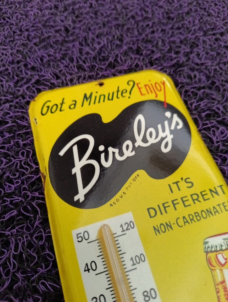 Termómetro vintage Bireley's Orange Drink mercancía de lata 1950 no porcelana Foto 3 de 4