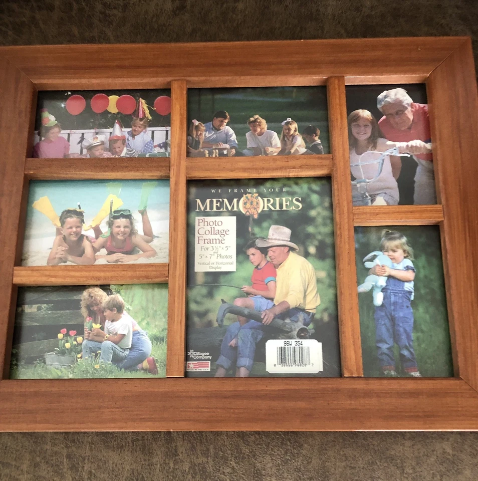 VINTAGE MAGEE CO SOLID WOOD Collage 7 PICTURE PHOTO FRAME 15.5”X17.5” HANGS USA - Image 3 of 4