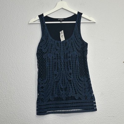 NEW Express Top Sleeveless Womens XS Navy Sparkly Y2K