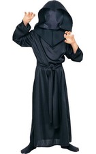 CHILD BOYS BLACK GRIM REAPER HIDDEN FACE HOODED ROBE HALLOWEEN COSTUME