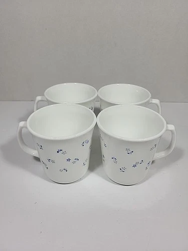 Set Of 4 Vintage Corning Ware Provincial Blue Coffee Mugs 10oz Ounces Tea Cups