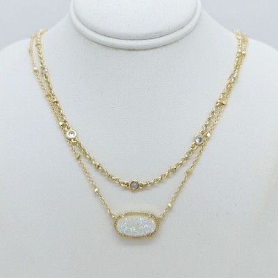 Kendra Scott Elisa Gold Crystal Multi Strand Pendant Necklace Iridescent Drusy