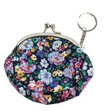 Floral Coin Purse 4" Clasp Change Pouch Keychain Blue Pink Yellow White Flower
