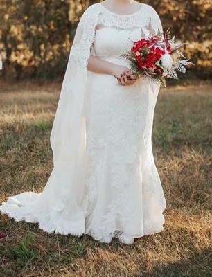 Oleg Cassini Scalloped Chiffon Cape Wedding Dress Size 14 | eBay