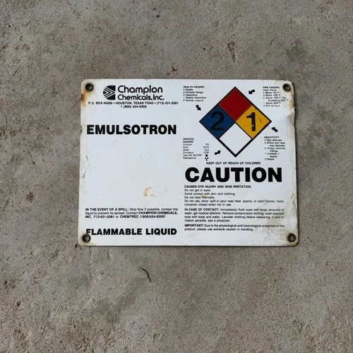 Vintage Champion Chemicals Emulsotron oilfield oil gas lease signs 8.5x11 metal
