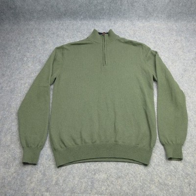 Schoffel Jumper Mens Medium Green LambsWool Sweater 1/4 Zip Calton Country Soft