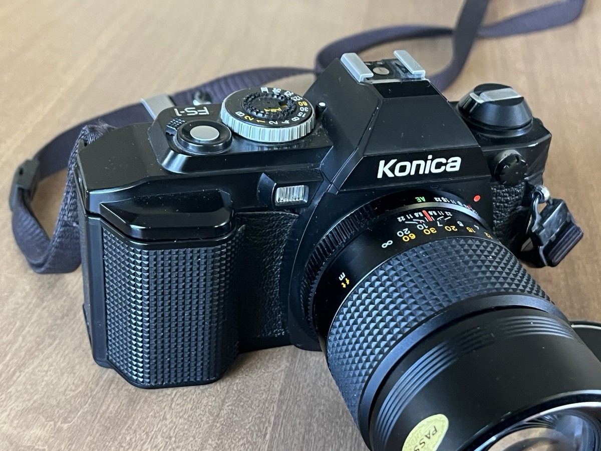 Konica FS-1 35mm SLR Film Camera w/ Hexanon AR 135mm F 3.5 Lens