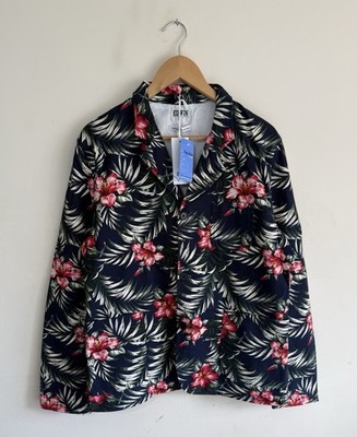 Edwin Japanese Denim Navy Floral Simple Blazer 100% Cotton Mens Large - BNWT