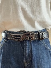 Y2K Studded Black Skull Hand Belt - Punk Rock Grunge Skater Emo Goth Unisex, NEW