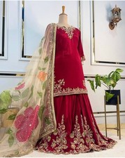 Indian Wedding Pure Chinnon Silk Top And Sharara With Dupatta Women  Girls