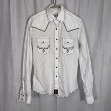 Wrangler Rock 47 Men  s White Shirt Size Small Pearl Snap Button Embroidered