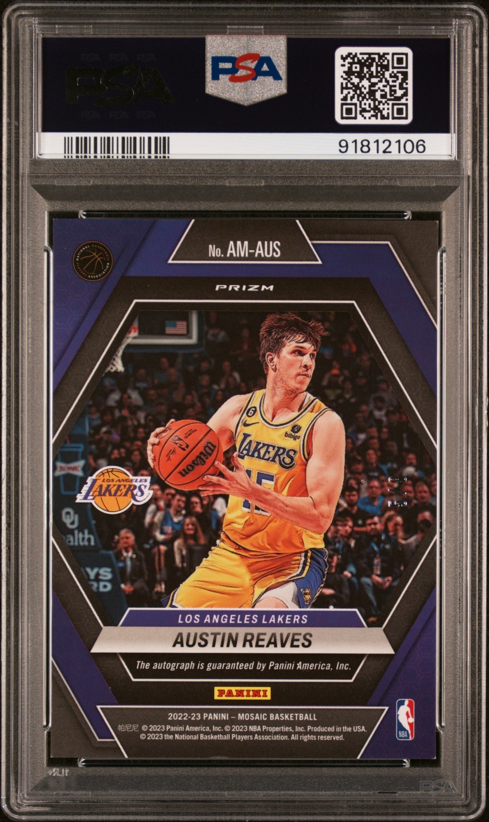 Austin Reaves 2022-23 Mosaic Choice Basketball Black Gold Choice Auto #5/8 PSA 8 view 2
