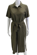 Zara Womens Shirt Dress Green Collared Short Sleeve Knee Length Button Size XS