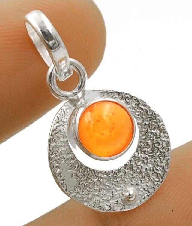 Natural Orange Carnelian 925 Sterling Silver Pendant Jewelry 1 1/5" Long @9-2