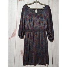 Mark Women's L Metallic Sparkle Knit Dress Long Sleeve Gathered Waist