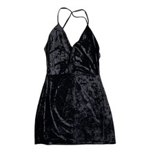 Zara Black Crushed Velvet Mini Dress Twist Front Low Back Strappy S