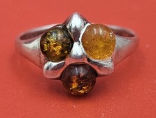 Sterling Silver Amber Ring Size 8